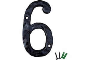 YICC 5.5 Inch House Numbers, Cast Iron Home Address Number/Mailbox Number, Black Finished (Number 6)