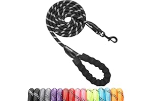 Rttochfy Dog Leash Heavy Duty - 2/4/5/6/8/10 Foot Rope Leash with Comfortable Padded Handle and Reflective - Puppy Training Leash for Small Medium Large Breed Dogs - (1/2" x6 FT, Black)