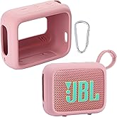 for JBL Go 4 Waterproof Bluetooth Speaker Silicone Cover Case, Portable Silicone Travel Case with Carabiner, Protective Skin Case (Pink Case) - co2CREA