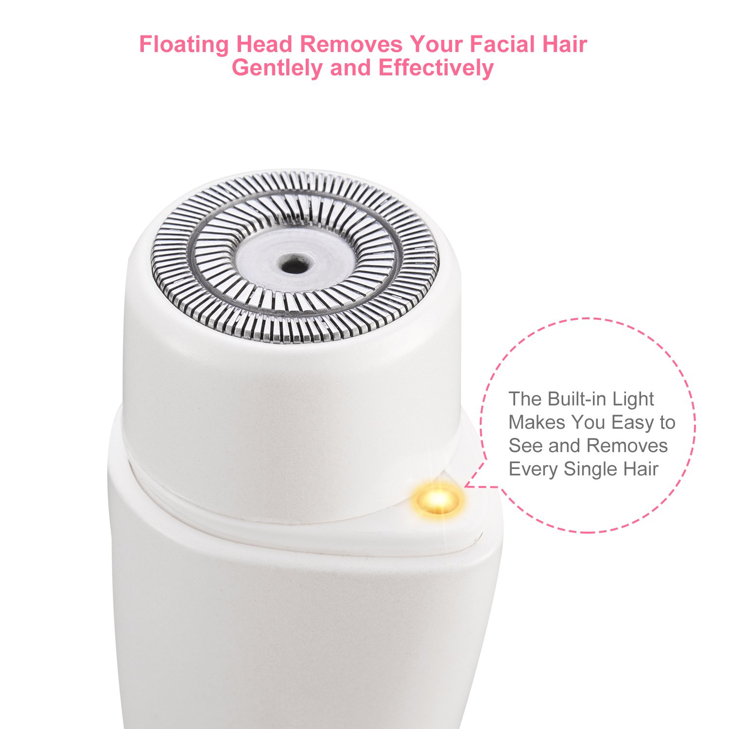 Tobeape Facial Hair Removal for Women, Waterproof Electric Painless Hair Remover Trimmer for Face Facial Armpit Upper Lip Chin Bikini Line Area Arm Leg, Built-in LED Light