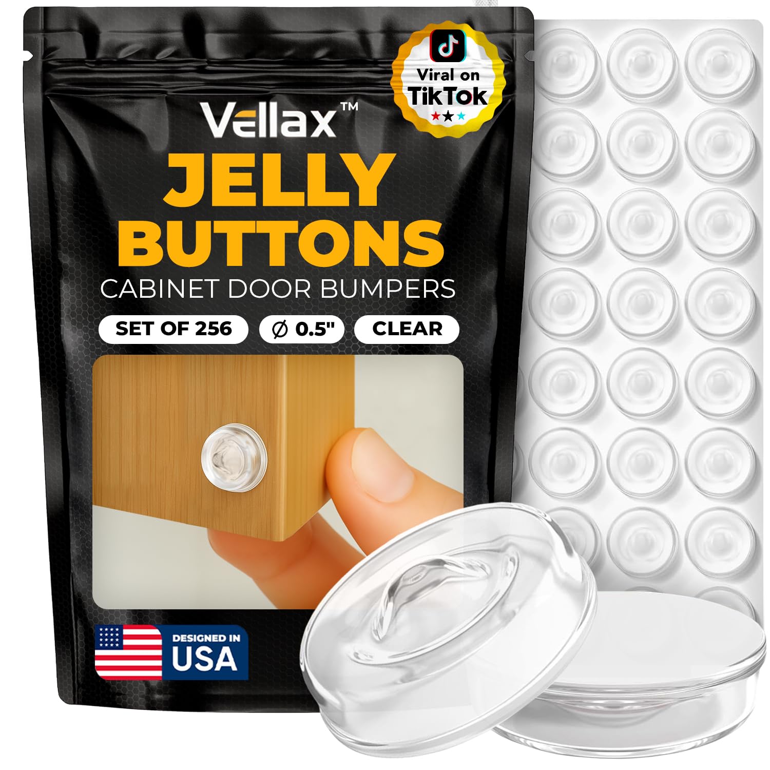Photo 1 of 256 Self Adhesive Cabinet Door Bumpers – Sticky Clear Silicone Rubber Pads for Furniture Drawers, Kitchen Cabinets, Decor, Wall Protection – Vellax