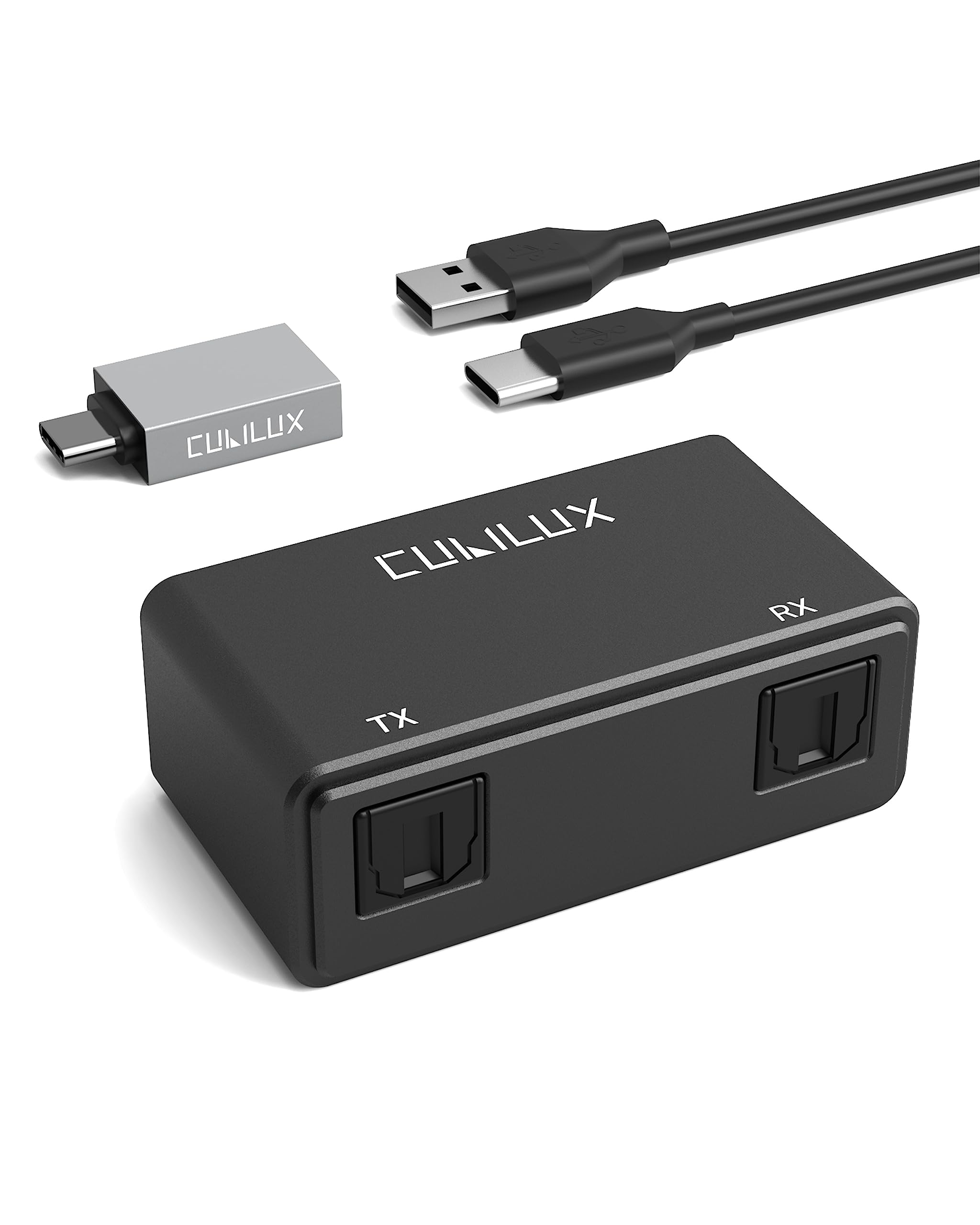 Cubilux UCSTR-B3 USB A to SPDIF Input Output Adapter, 2-in-1 USB to TOSLINK Optical Transmitter Receiver Compatible with MacBook, Laptop, Computer, PC, Stereo Sound ONLY, NOT, Phone or Tablet