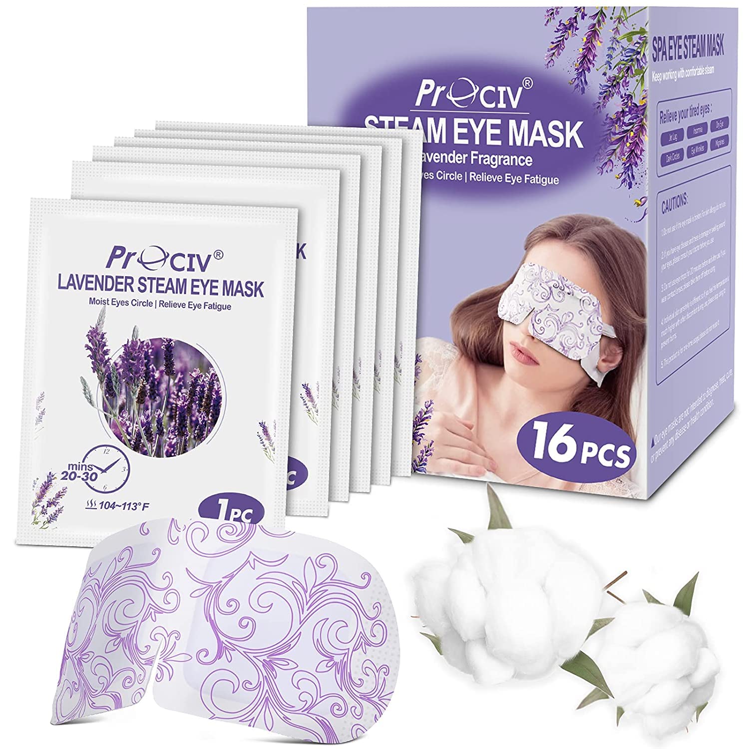 ProCIV 16 Packs Steam Eye Mask Heated Eye Mask Warming Eye Mask Self Heating Mask for Dry Eyes,Fatigue Disposable,Moist Hot Eye Mask,Travel Essentials,Sleep Gift Set for Women/Men/Mum/Dad(Lavender)