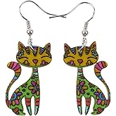 Bonsny Acrylic Long Drop Dangle Cat Earrings "CAYLEIGH Statement Pop-Art Kitten Gift Women