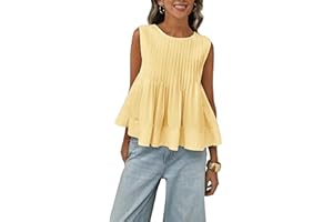 Megfie Womens Summer Pleated Peplum Sleeveless Blouse Tank Tops Round Neck Y2K Babydoll Blouse Shirt