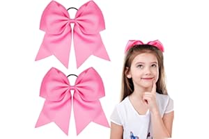 WILLBOND 2 Packs Jumbo Cheerleading Bow 8 Inch Large Cheer Hair Bows with Ponytail Holder for Teen Girls Softball Outfit Uniform(Hot Pink)