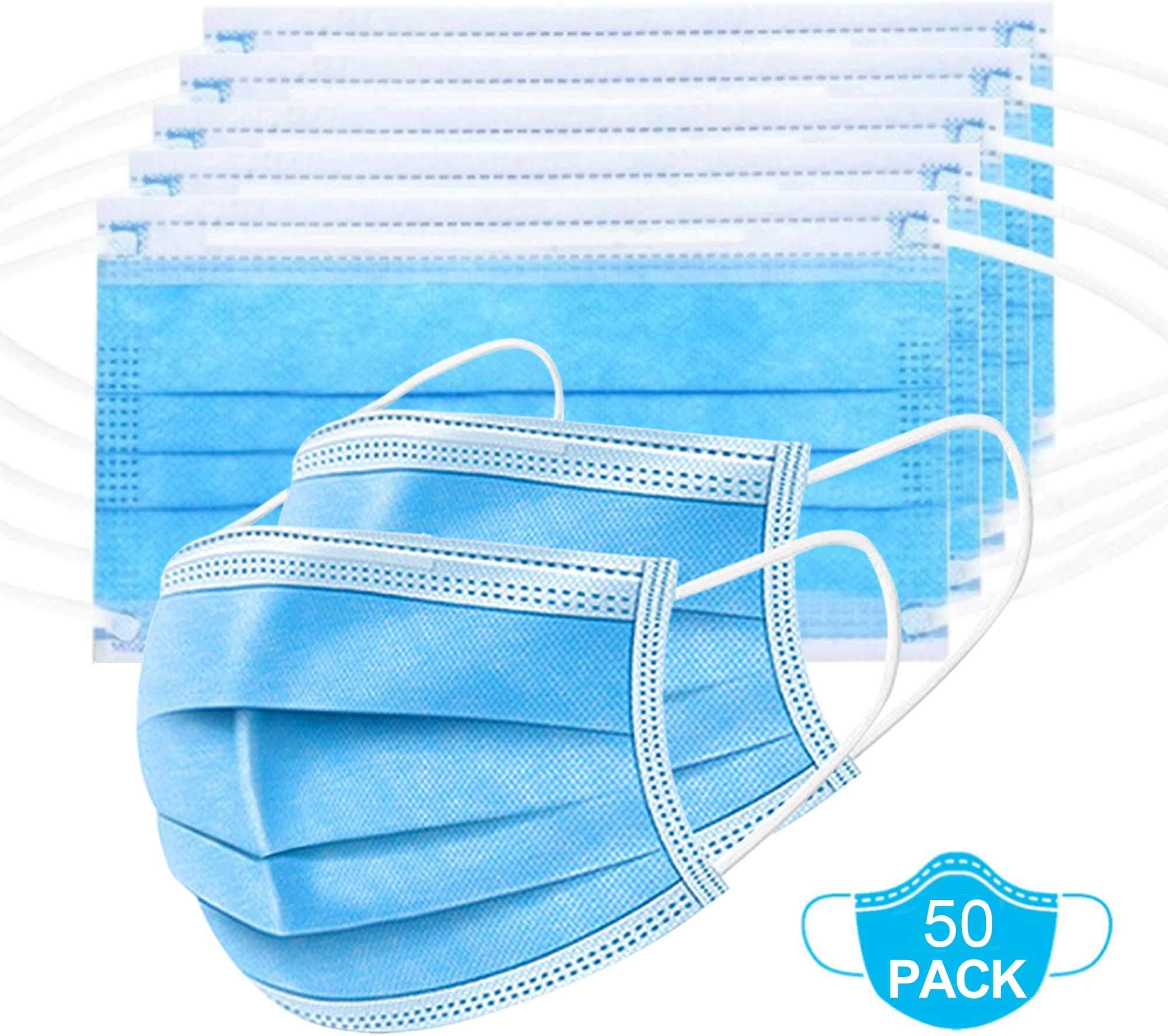 Disposable 3-ply Nonwoven Fabric Face Masks, Melt-blownin Middle，Lyncmed Earloop Mask Pack of 50pcs, Suitable for Personal Protection