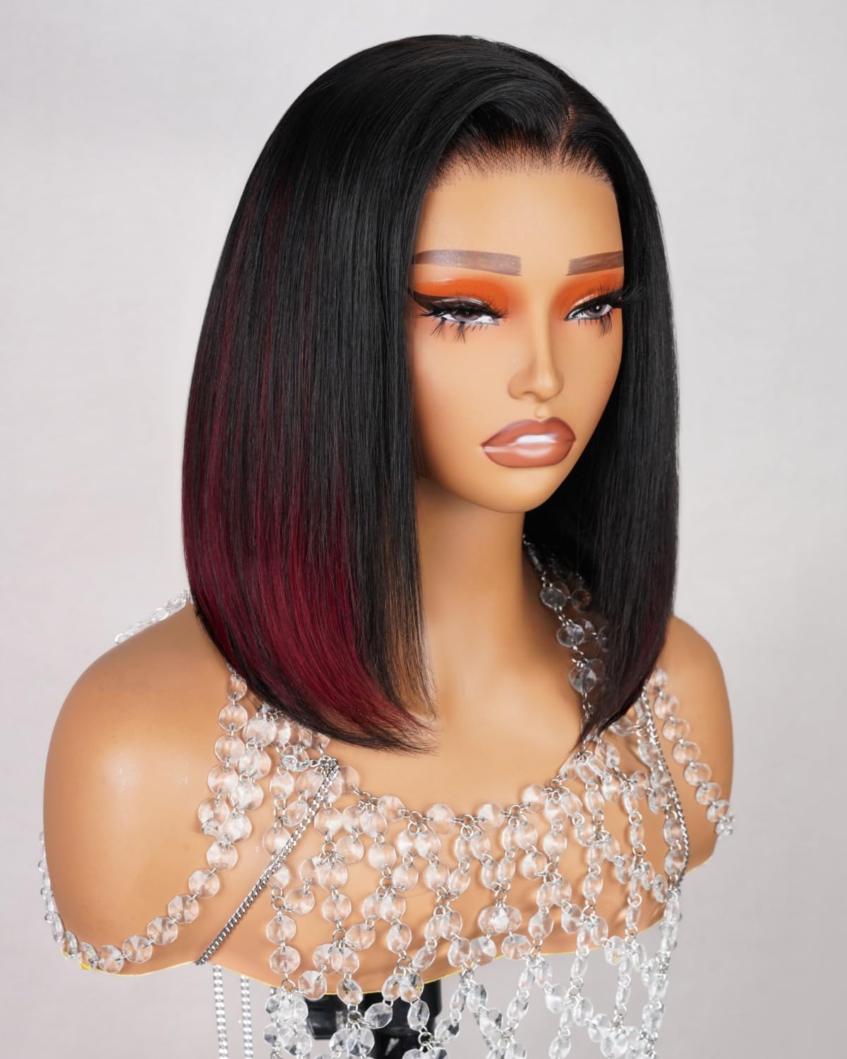 MEGALOOK 6x5 Bob Wig Human Hair With 4 Pcs 1B/99J Clip in Hair Extension Wear Go Glueless Wig Real Pre Cut HD Lace Pre Bleached Tiny Knots Straight Bob Human Hair Wigs for Women 12 Inch