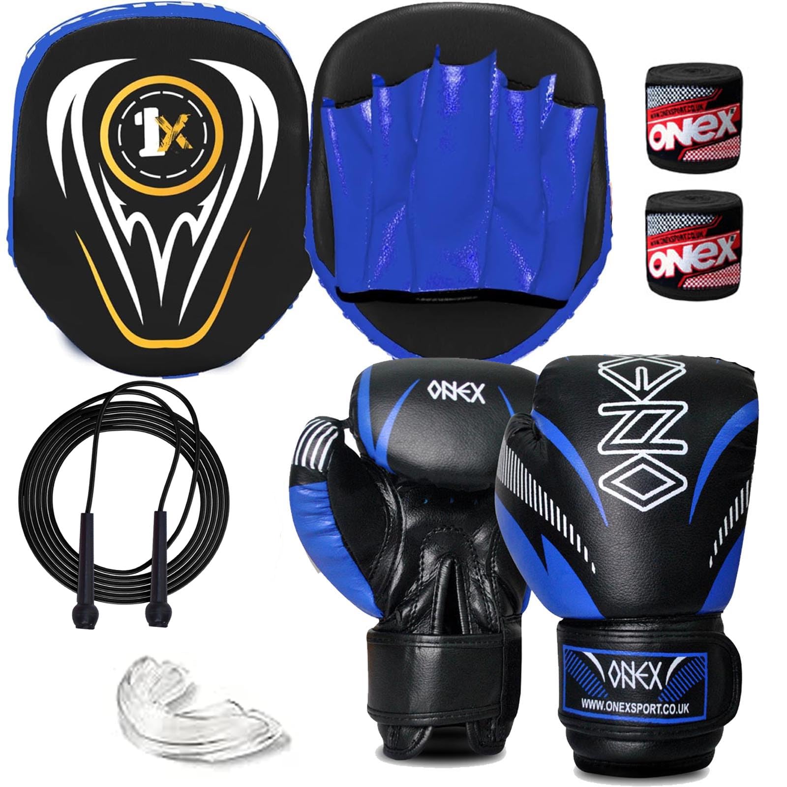 Boxing gloves and pads set Focus Punch Mitts MMA Training Sparring Hook and Jab strike Pads for Boys & Girls target with Punching Gloves (BLU/BLK + 6OZ BLU 2023)