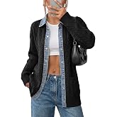 Sidefeel Womens Cable Knit Denim Collar Cardigan Sweaters | Chunky Knit,Button Front Sweater,Patchwork,Functional Patch Pockets,Tunic Length,Long Sleeve,Fall Winter Outfit