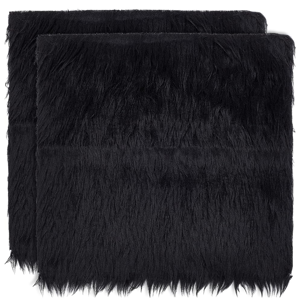 BENECREAT 2Pcs Black Faux Fur Fabric, 25x25cm Soft Plush Shaggy Squares Pre-Cut Craft Fur Fabric for Gnome Crafts, Costumes, Rugs, Pillows, Sewing, Decorations