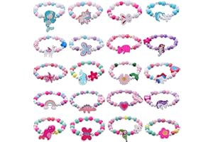 JOTIKO 20 Psc Girls Bracelets Kids Party Favors Birthday Goodie Bag Fillers Pinata Stuffers Classroom Prize Exchange Gifts, Princess Play Jewelry Cute Animals Wooden Beads Friendship Bracelets Gifts