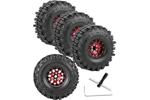 RCYouHott RC Aluminum (4PCS) 1.0 Wheel Rim Soft Rubber Tires&1.0 Beadlock Wheel Rim&Wheels Tires for 1/18 1/24 Trx4m SCX24 RC Crawler Car,Red