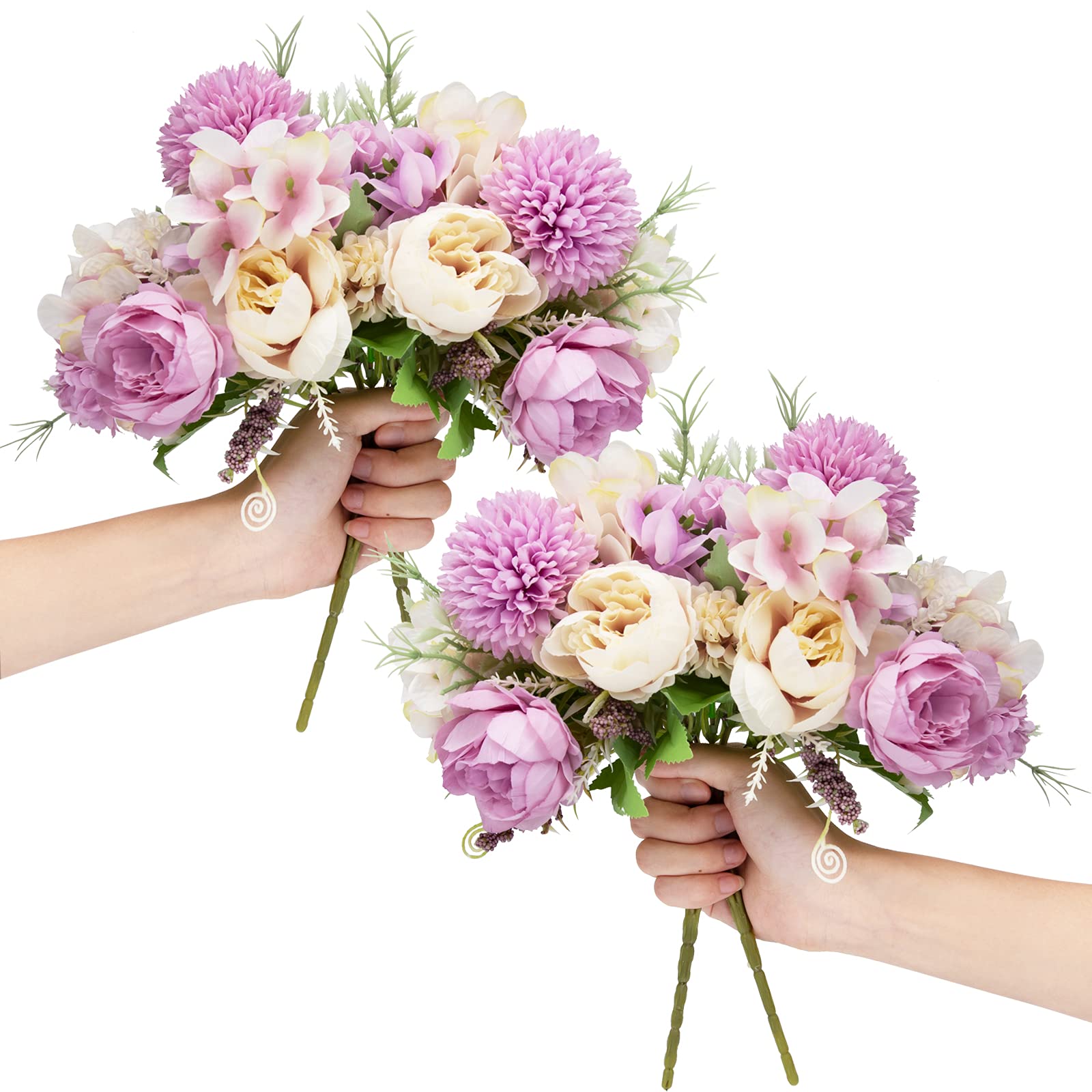 LAWOHO Artificial Flowers 4 Packs Purple Fake Peony Silk Hydrangea Bouquet Decor Plastic Carnations Daisy Realistic Flower Home Office Party Decor Arrangements Wedding Decoration Table Centerpieces