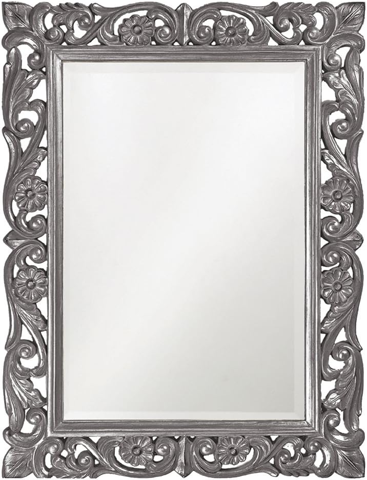 Howard Elliott Chateau Rectangular Hanging Wall Mirror, Scroll Work Frame, Charcoal Gray, 31.5 x 42 Inch