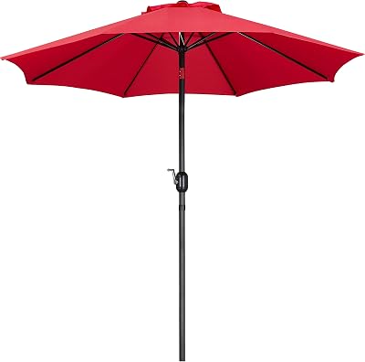 Yaheetech Garden Parasol Umbrella 2.7M Patio Crank Tilt 8 Ribs Red