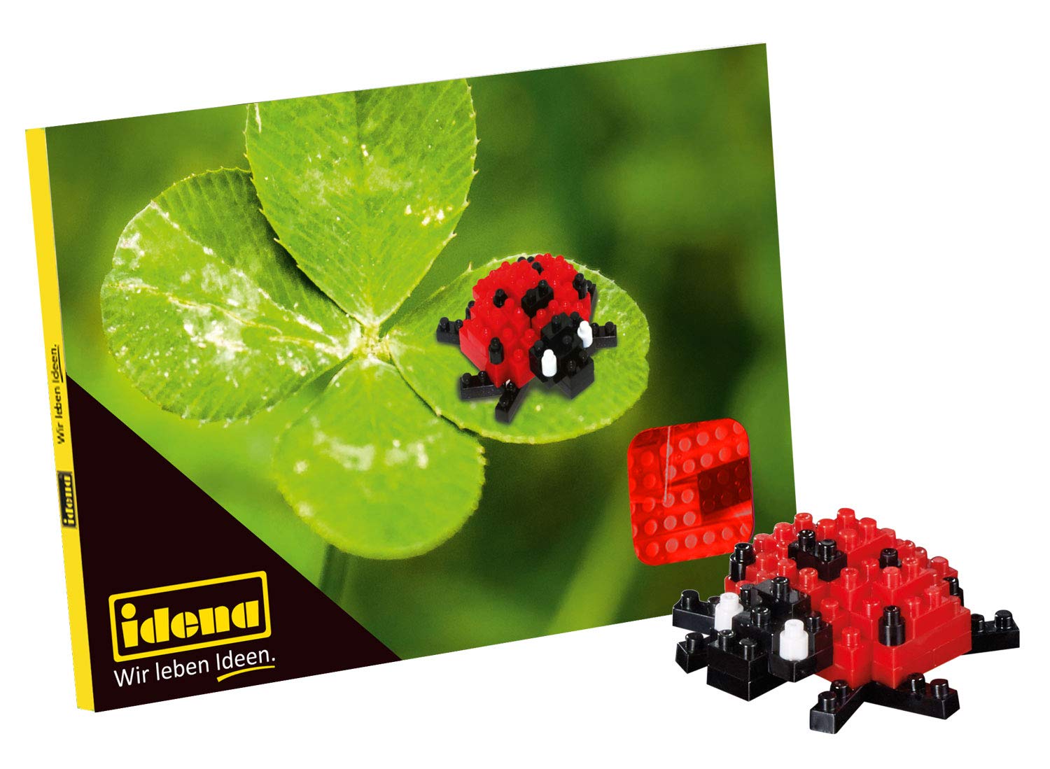 Idena 40154 Postcard Ladybird with a 3D Model Kit with 49 Original Brixies Mini Building Blocks, Difficulty Level 1, Greeting Card or Gift for Children and Adults