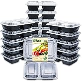 Enther Meal Prep Containers [20 Pack] 2 Compartment with Lids, Food Storage Bento Box | BPA Free | Stackable | Reusable Lunch Boxes, Microwave/Dishwasher/Freezer Safe, Portion Control (32 oz)