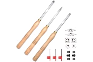 URBANSENTIAL Woodturning Carbide Lathe Tools, 17” Full Size Wood Turning Tool Set of 3 Rougher Detailer Finisher, Includes Replacement Cutter Inserts