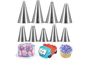 Wanmu 9Pcs Open Star Piping Tips Set, Stainless Steel French Star Tube Frosting Nozzle Kit Pastry Decorating Tip for Cakes, C