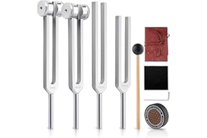Tuning Forks for Healing Set-128Hz, 136.1Hz, 256Hz, 384Hz Weighted & Unweighted with Activator & Pouch-Complete Sound Therapy