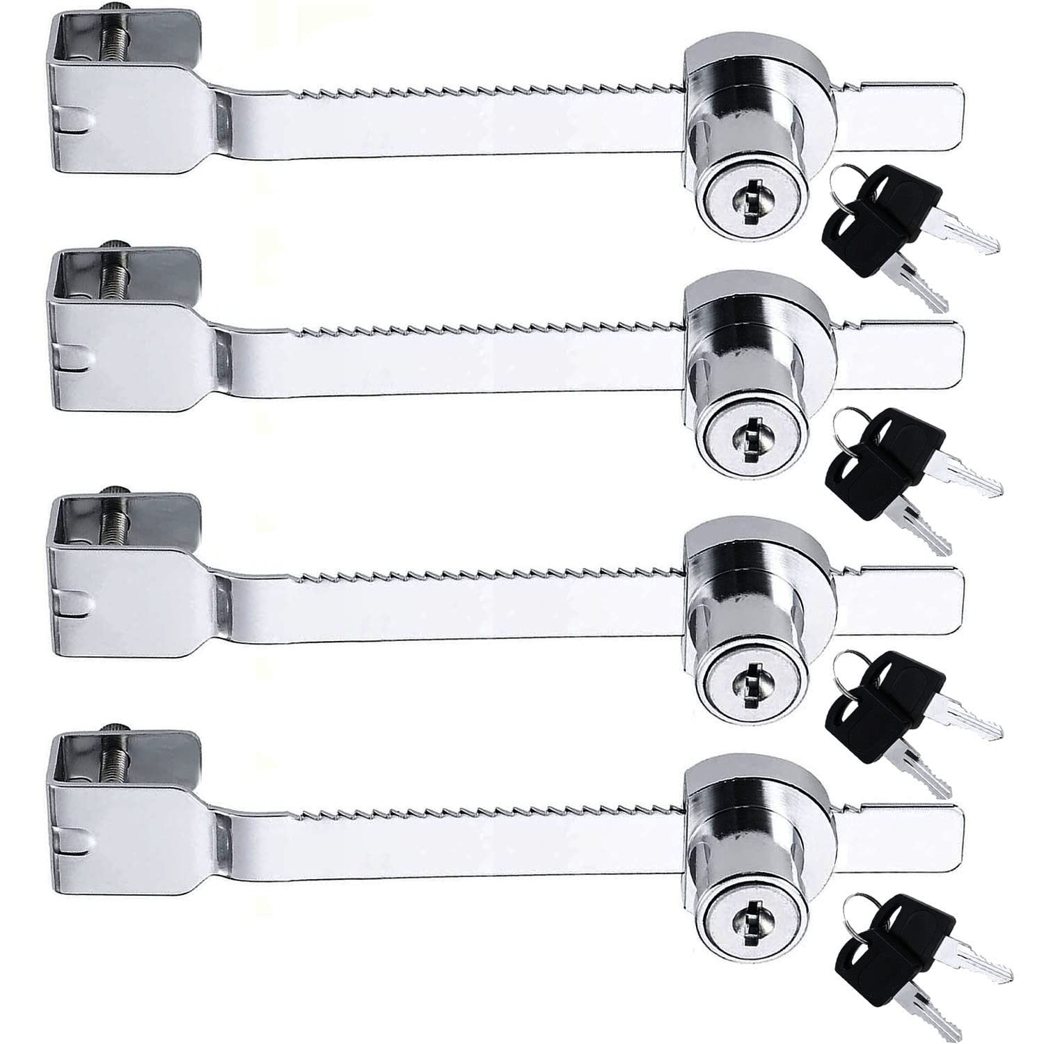 Litensh 4pcs Reptile Vivarium Terrarium Lock with Key, Sliding Blade Glass Door Lock Security Ratchet Saw Lock for Showcase Display Cabinet