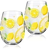 Sliner 2 Pack Lemon Stemless Wine Glasses 17oz Lemon Drinking Glasses Clear Stemless Wine Tumbler Unique Gift for Wedding, Mother's Day Birthday Drinking Party