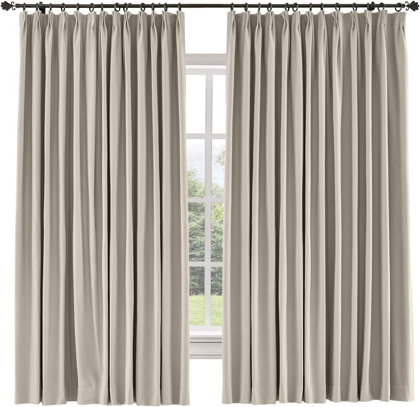 TWOPAGES 52 W x 84 L inch Pinch Pleat Blackout Curtain for Bedroom Cotton Blend Room Darkening Blackout Curtains, (1 Panel, Cashmere)