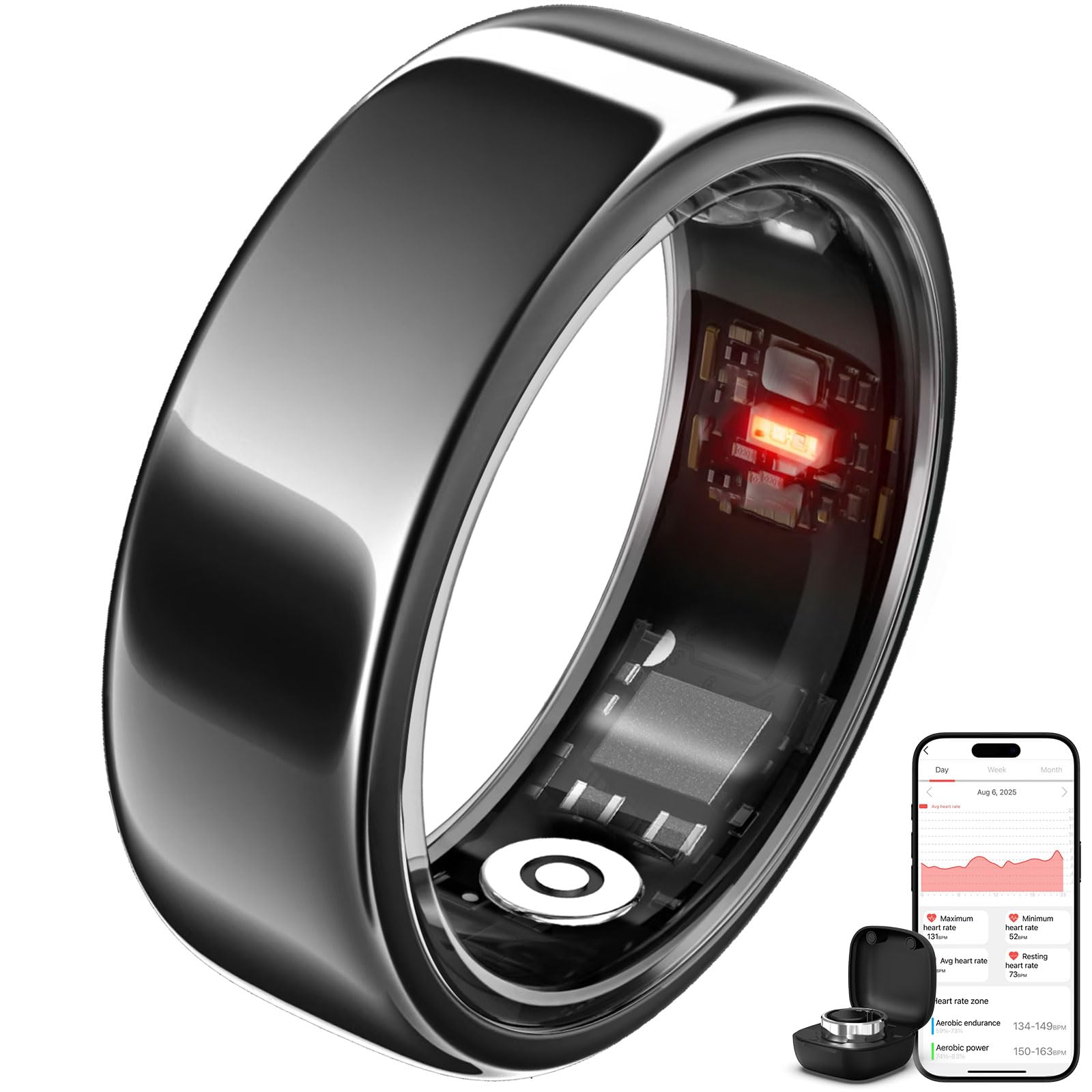 Photo 1 of Smring Smart Ring, Fitness Tracking Ring, Heart Rate Monitor Health Tracker for Women/Men, IP68—No Subscription—Sleep Tracker for iPhone and Android, Up to 10 Days of Battery Life (Black, #7)