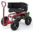 Giantex Rolling Garden Cart, 360 Swivel Workseat with 4 Wheels, Removal Cushion & Tool Tray, Storage Basket, Gardening Wagon Scooter with Adjustable Height, Handle (Red)