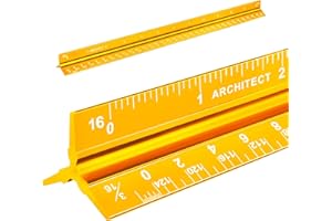 Architectural Scale Ruler, Imperial Measurements 12'', Laser-Etched Aluminum Architect Triangular Ruler Gold for Architects, Students, Draftsman, and Engineers by mveohos