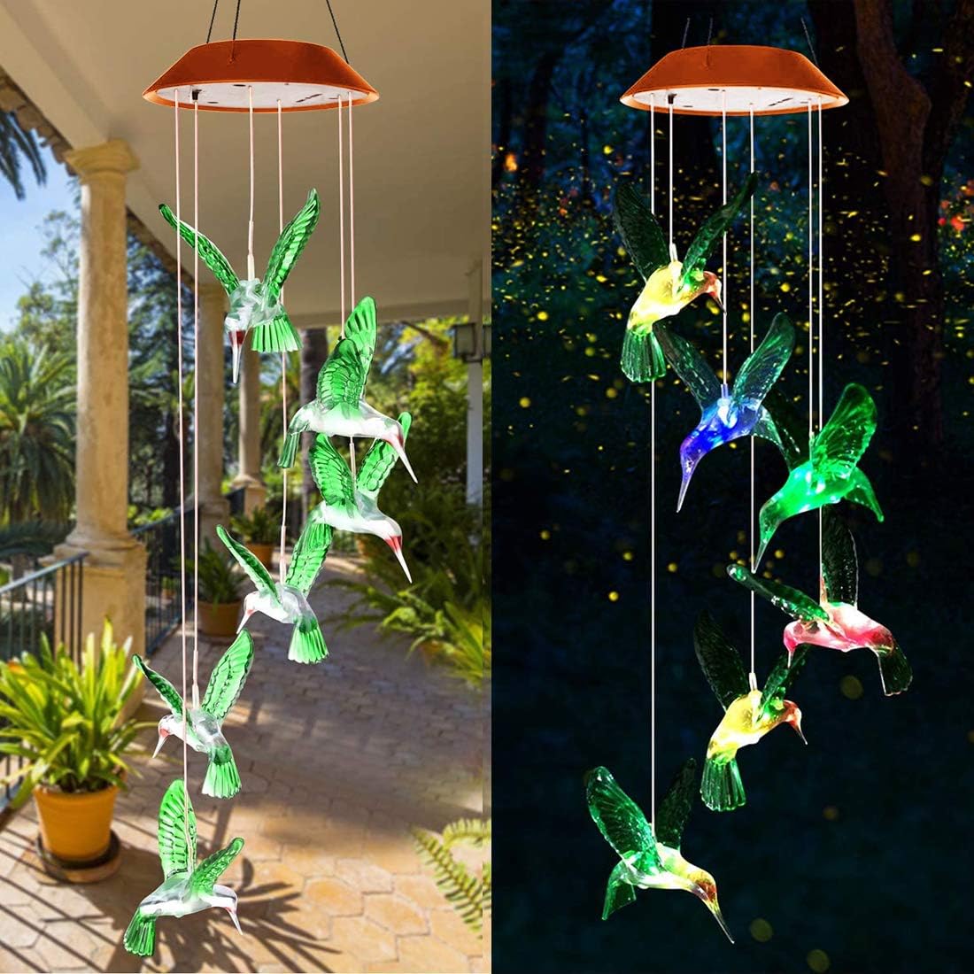 Andvon LED Solar Hummingbird Wind Chimes Lights Color Changing Six Hummingbird Outdoor Mobile Hanging Patio Lights Solar Power Wind Chimes Lights for Yard/Garden Decor Gifts for Mom, Wife : Garden & Outdoor