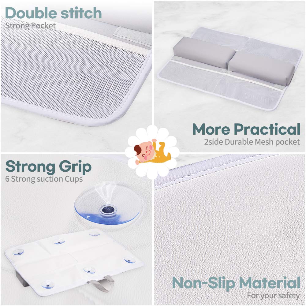 PRESIPIS Bath Kneeler and Elbow Rest Baby Accessories–2.1inch Comfortable Extra Cushion–Bathtub Accessories for Baby–Padded Knee Cushion Mat for Mom and Dad–Strong Suction Cups–Two-Side Mesh Pockets : Baby
