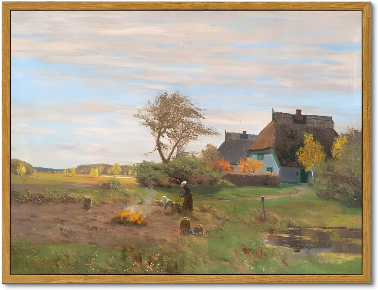 Wall Décor - WITCOLOR Framed Large Canvas Wall Art, 12×16in Vintage Wall Art Decor for Living Room Nature Landscape Countryside Wood Wall Art Prints Scenery Oil Painting for Bedroom Office Home Decoration