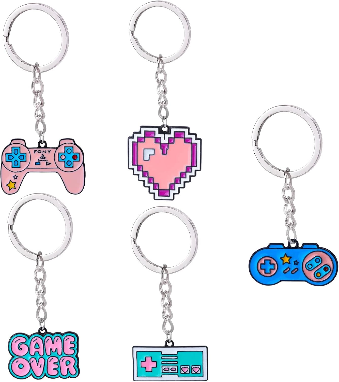 Yewong 5 Pieces Video Game Pendant Keychains Cute Metal