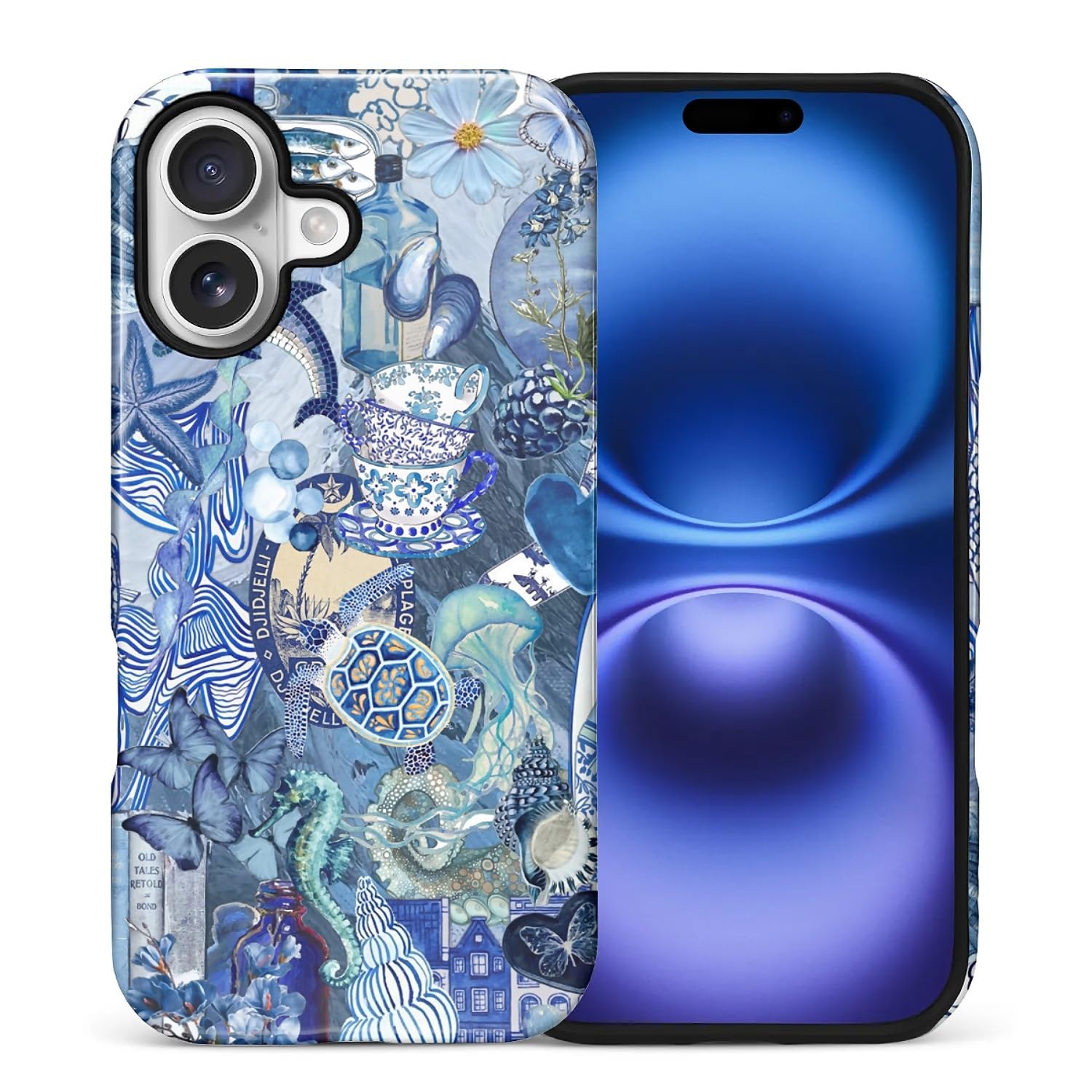 DAIZAG Case for iPhone 17,Mixed 2 Layer Design Shockproof Soft TPU Ddouble Protection Phone Case for iPhone 17-Blue Book Sea Life World