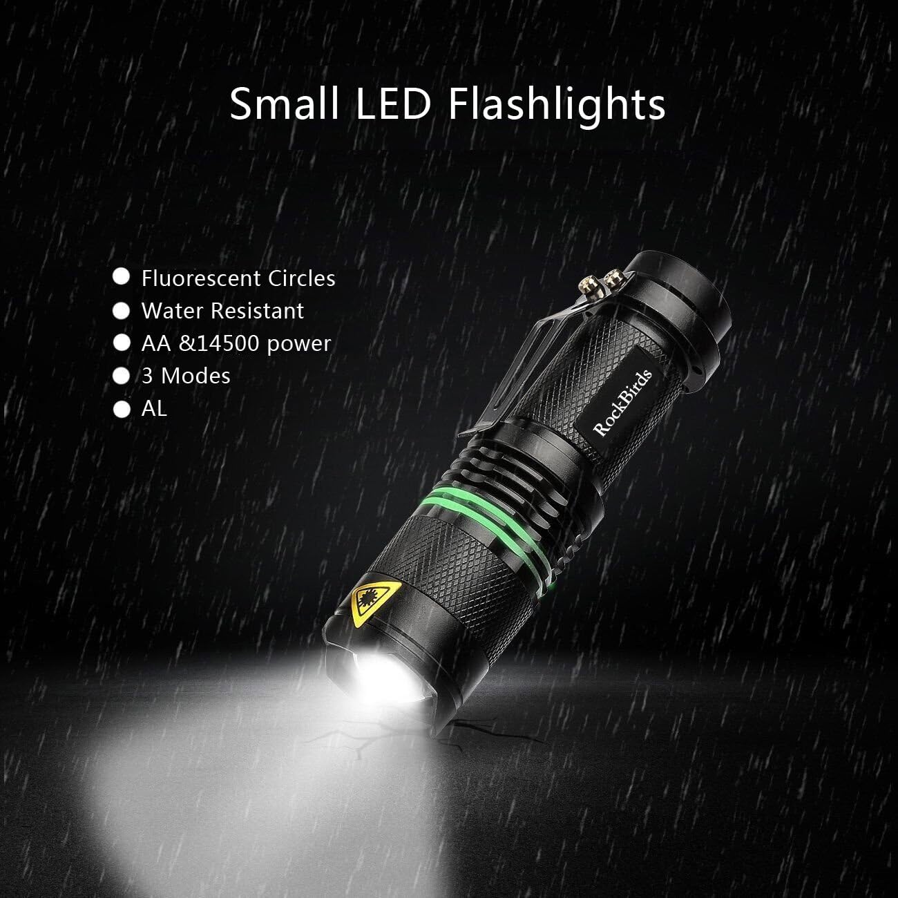 2 Pack Flashlights, ROCKBIRDS LED Flashlight with Belt Clip, Fluorescent Ring, Zoomable, High Lumen, 3 Modes, Water Resistant- Best Tools for Camping, Outdoor, Emergency - - 