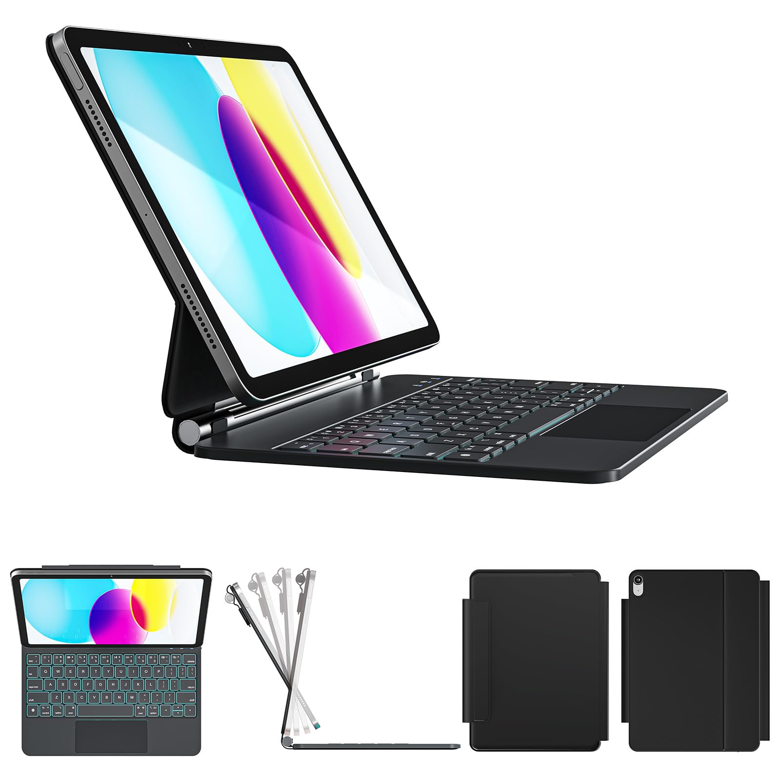 Photo 1 of RAYMCRAFT for iPad 11th(A16, 2025)/10th Generation Case with Keyboard, Magic Keyboard 2022, Springy Backlit Keys, Stain-Resistant Surface, Multi-Touch Trackpad,Black