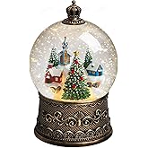 Lffital Christmas Snow Globes Village Snow Globe Lantern, Lighted Christmas Decorations Indoor for Home with Music Timer Glitter, Mountain Church, Musical Festival Gifts, USB & Battery Operated