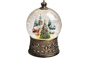 Lffital Christmas Snow Globes Village Snow Globe Lantern, Lighted Christmas Decorations Indoor for Home with Music Timer Glitter, Mountain Church, Musical Festival Gifts, USB & Battery Operated