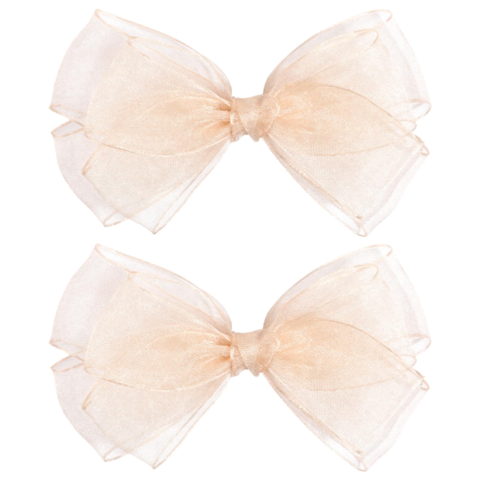 Photo 1 of 2 Pcs Organza Double Hair Bows Alligator Clips, 5.9 Inch Champagne Bow Hair Clip, Elegant Sheer Ribbon Alligator Clips for Women, Bow Headdress Accessories