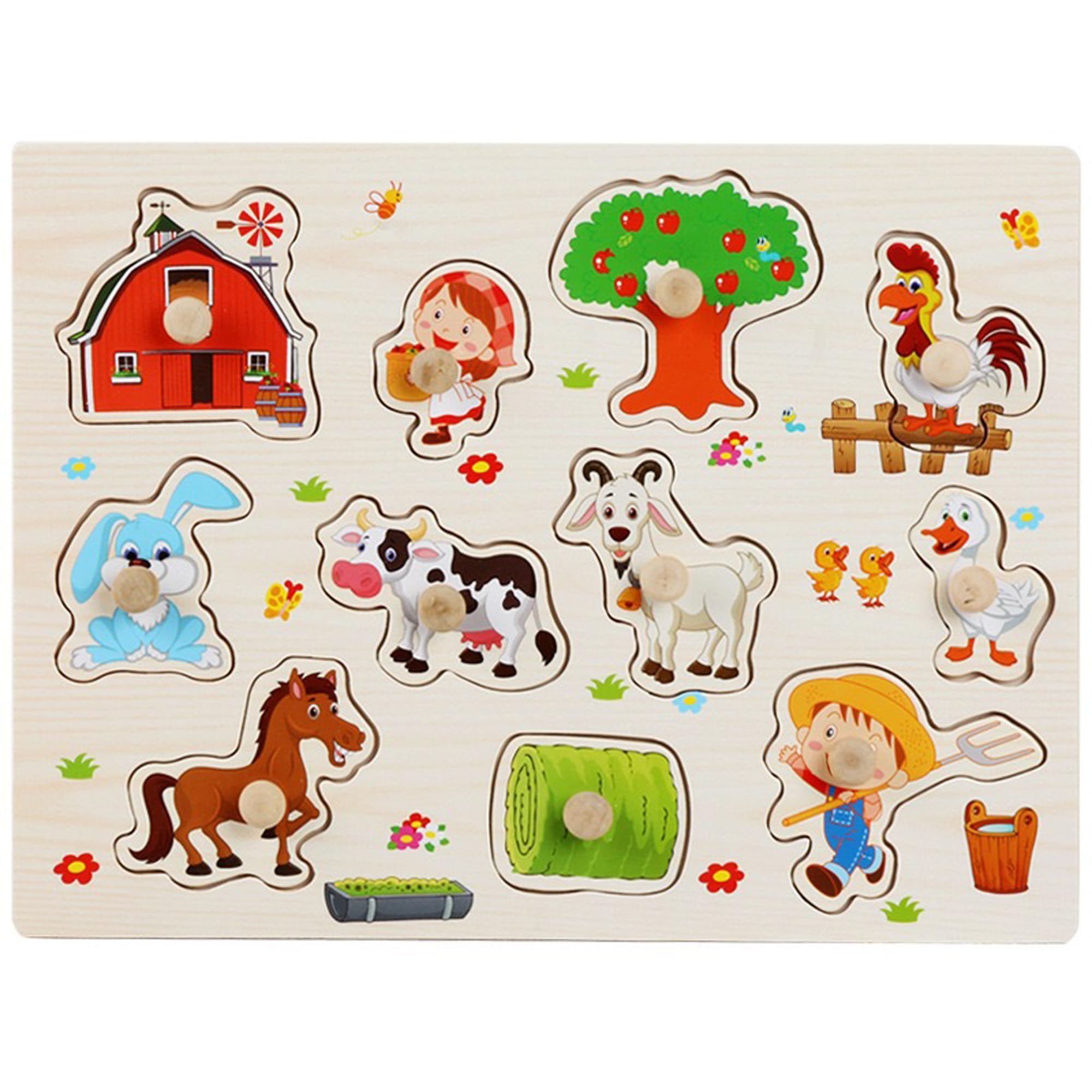 DELUXEFOX 木製パズル 子供 型はめパズル 赤ちゃん モンテッソーリ 玩具 知育玩具 パズル 2 3 4 5 歳 幼児早期開発 形合わせ 形認識 色認知 色彩感覚 脳トレ おもちゃ 男の子 女の子おもちゃ 幼稚園 入園 入学 お祝い プレゼント 誕生日プレゼント (農場) の商品画像