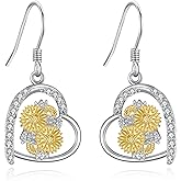 YONFQE Sunflower Dangling Earrings Sterling Silver Sunflower Heart Drop Dangle Leverback Earring Gifts for Women