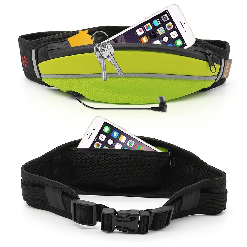 BSeen (TM) Waist Bag with LED Lights- USB Rechargeable Fanny Pack Neon with Earphone Hole, Adjustable for Runner, Women and Men-Holds iPhone 6/6s & Similar Smartphones (Green/Green)