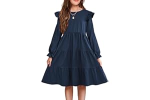 Arshiner Girl's Summer Dresses Ruffle Sleeve Tiered Swing Midi Casual Sundress with Pockets