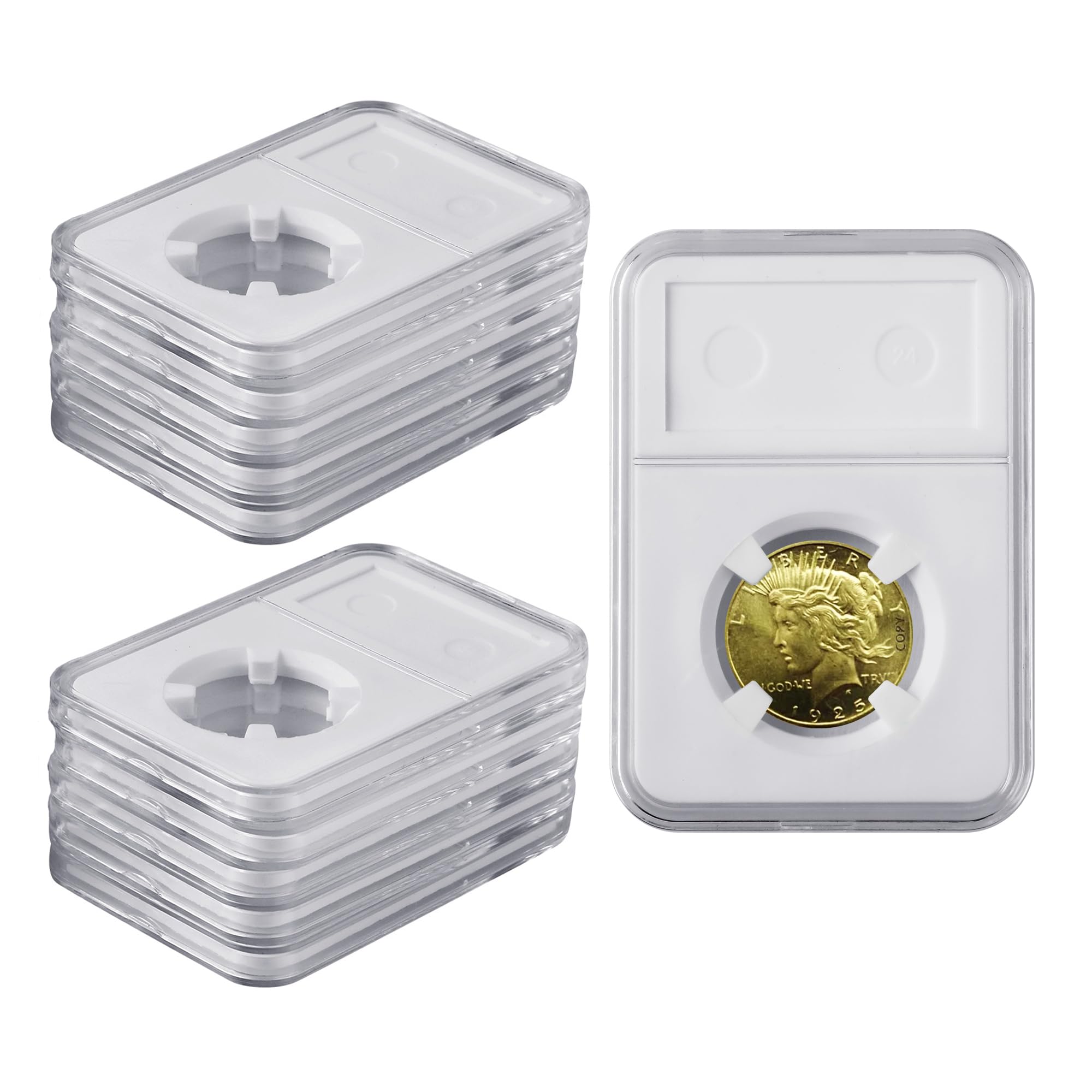 Photo 1 of 10 Packs 19mm Coin Slab Display Holder, Storage Case for NGC PCGS Grade Coin or US Mint Pennies, Clear Acrylic Cases for Coin Organize and Collection, Four-Point Fixation Coin Slab Capsules Protector