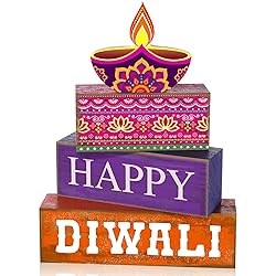 Lineshading 4 Pcs Diwali Wooden Table Decoration