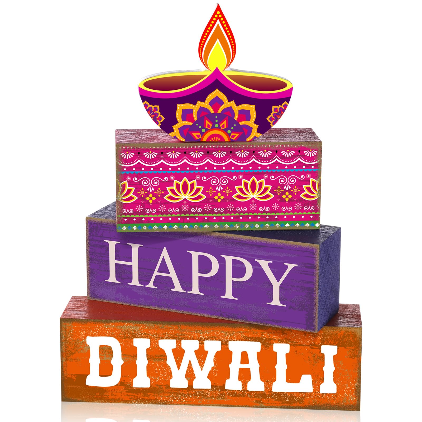 Lineshading 4 Pcs Diwali Wooden Table Decoration