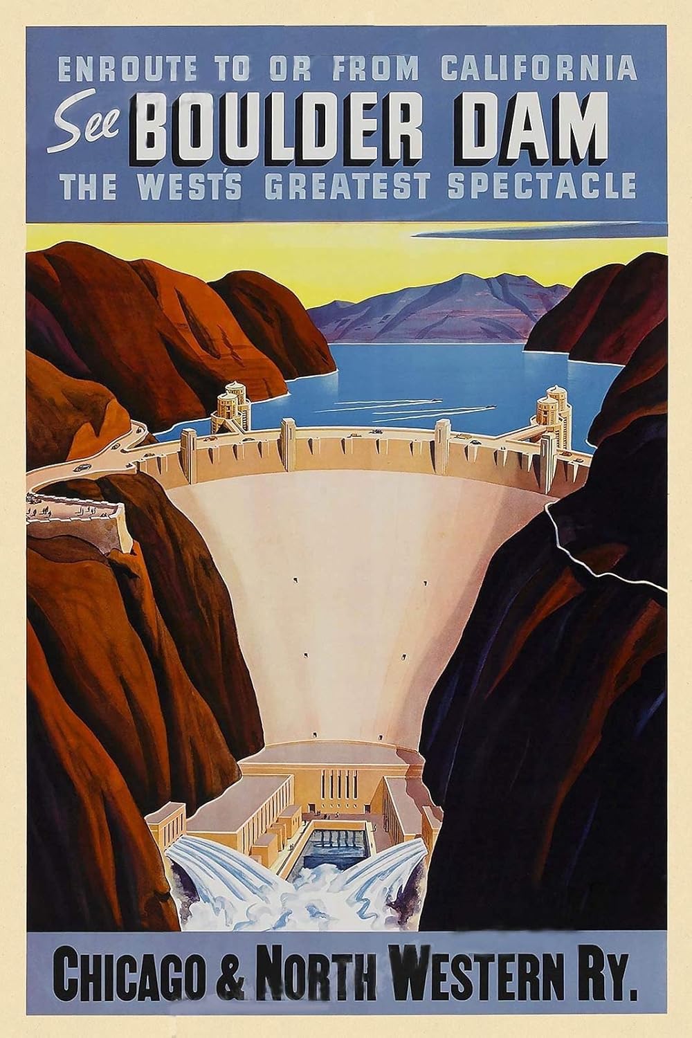 Magnet 1940s See Boulder (Hoover) Dam Vintage Style Travel Magnet Vinyl Magnetic Sheet for Lockers, Cars, Signs, Refrigerator 5"