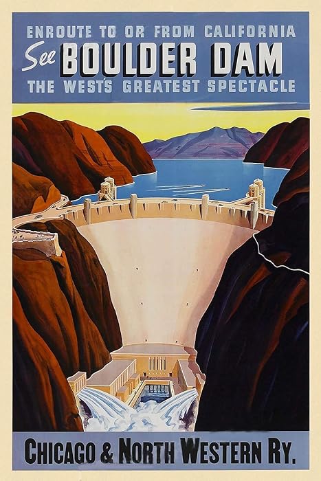 Magnet 1940s See Boulder (Hoover) Dam Vintage Style Travel Magnet Vinyl Magnetic Sheet for Lockers, Cars, Signs, Refrigerator 5"